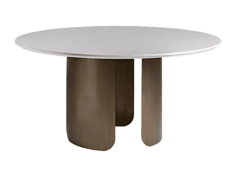 Table à manger ronde porcelaine blanche et acier marron Kerpa 150cm