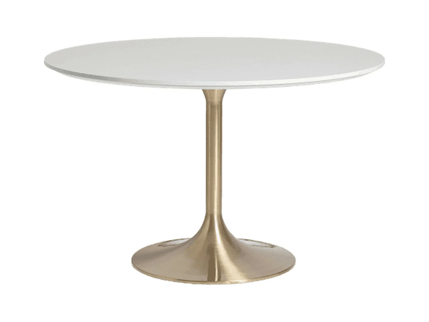 Table à manger ronde céramique et pied acier doré style art déco Korne-Couleur Blanc-Diamètre 90 cm