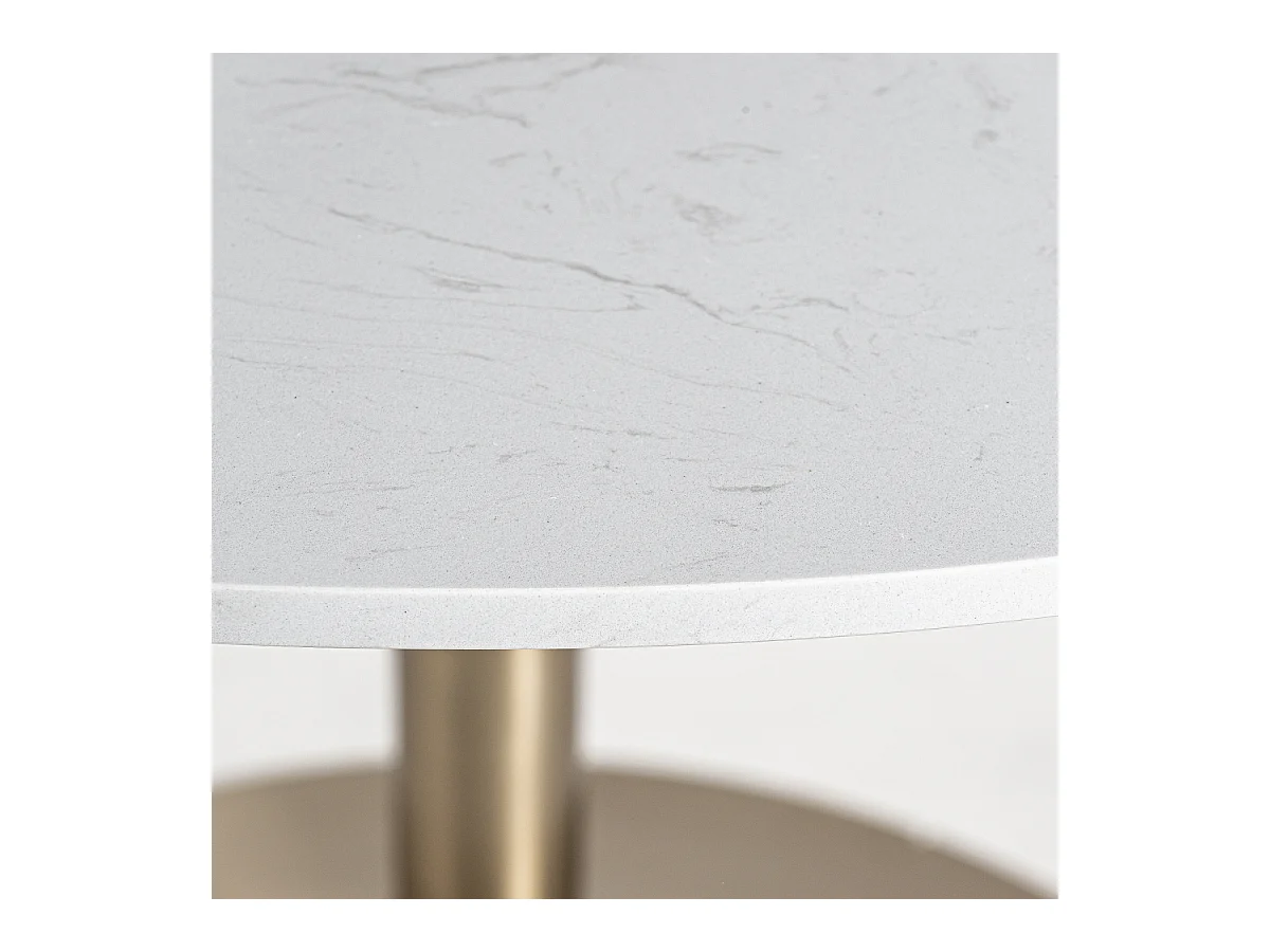 Mesa de comedor Korne redonda de cerámica y patas de acero dorado estilo art déco-Color Blanco-Diámetro 90 cm