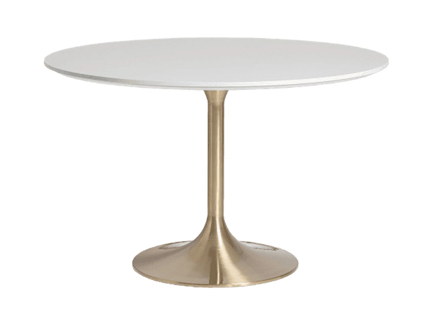 Mesa de comedor Korne redonda de cerámica y patas de acero dorado estilo art déco-Color Blanco-Diámetro 90 cm