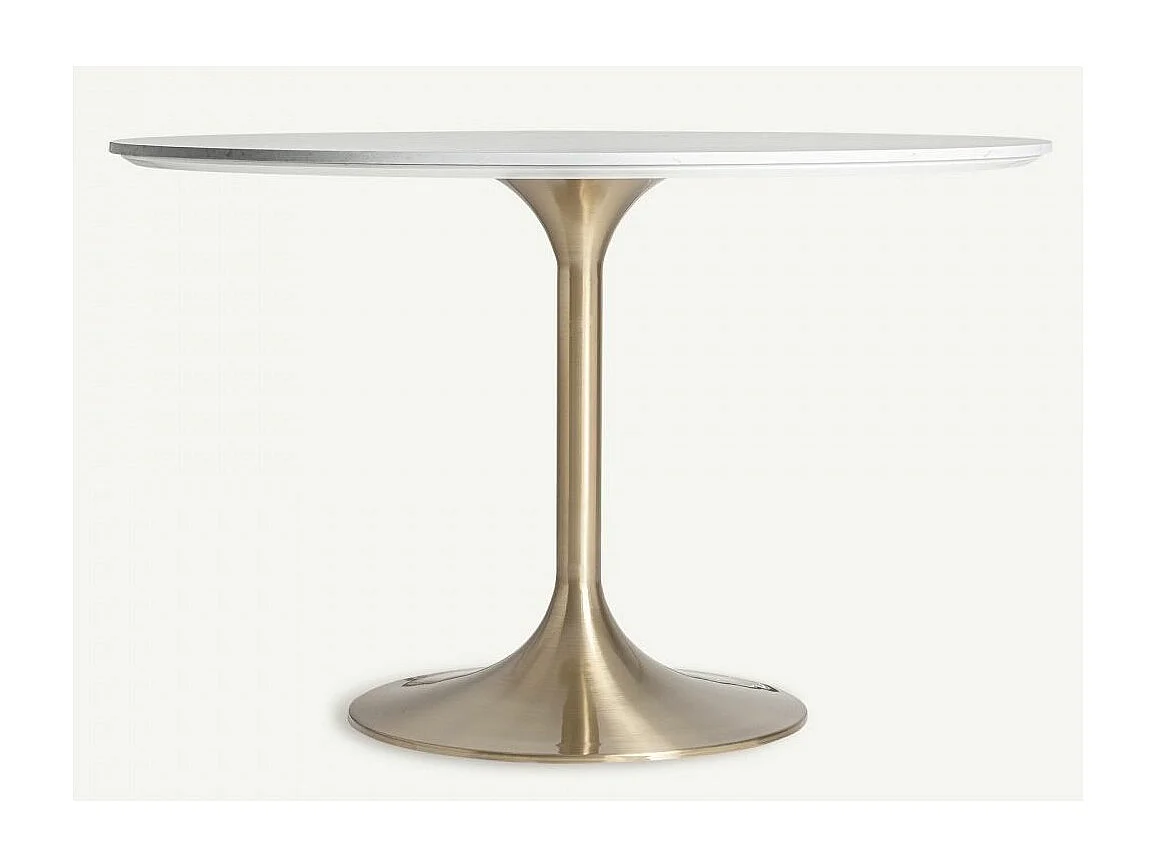 Table à manger ronde céramique et pied acier doré style art déco Korne-Couleur Blanc-Diamètre 90 cm