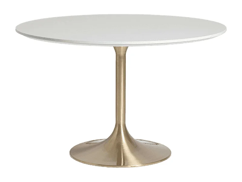 Table à manger ronde céramique et pied acier doré style art déco Korne-Couleur Blanc-Diamètre 90 cm