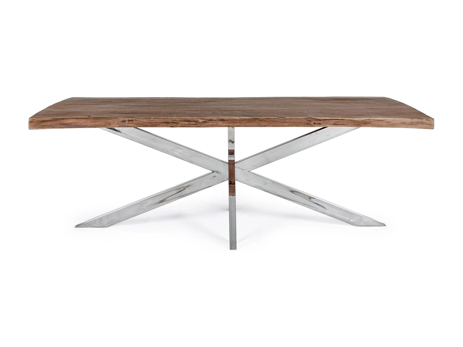 Table bois massif d'acacia et pieds acier chromé Arka 220cm