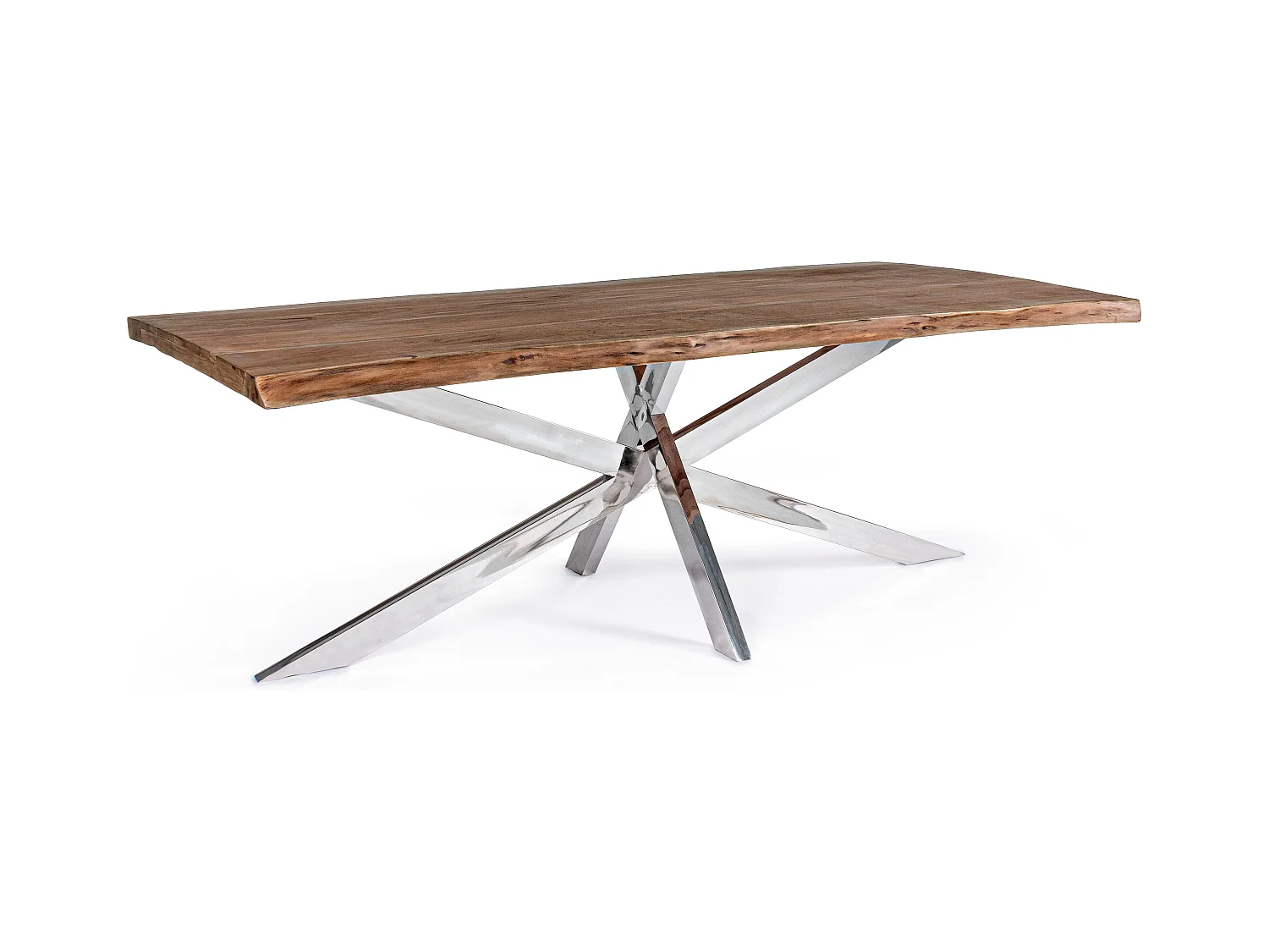 Table bois massif d'acacia et pieds acier chromé Arka 220cm