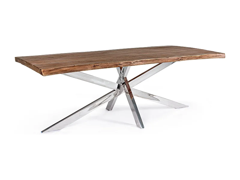 Massief acaciahouten tafel en chroomstalen poten Arka 220 cm