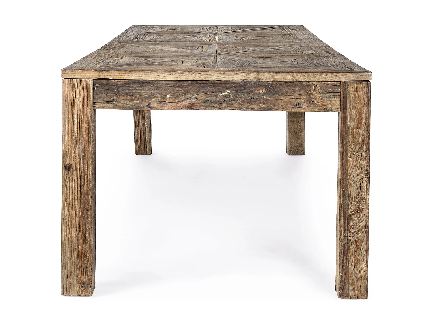 Table à manger en bois d'orme avec plateau effet parquet vieilli Kaira-Largeur 280 cm