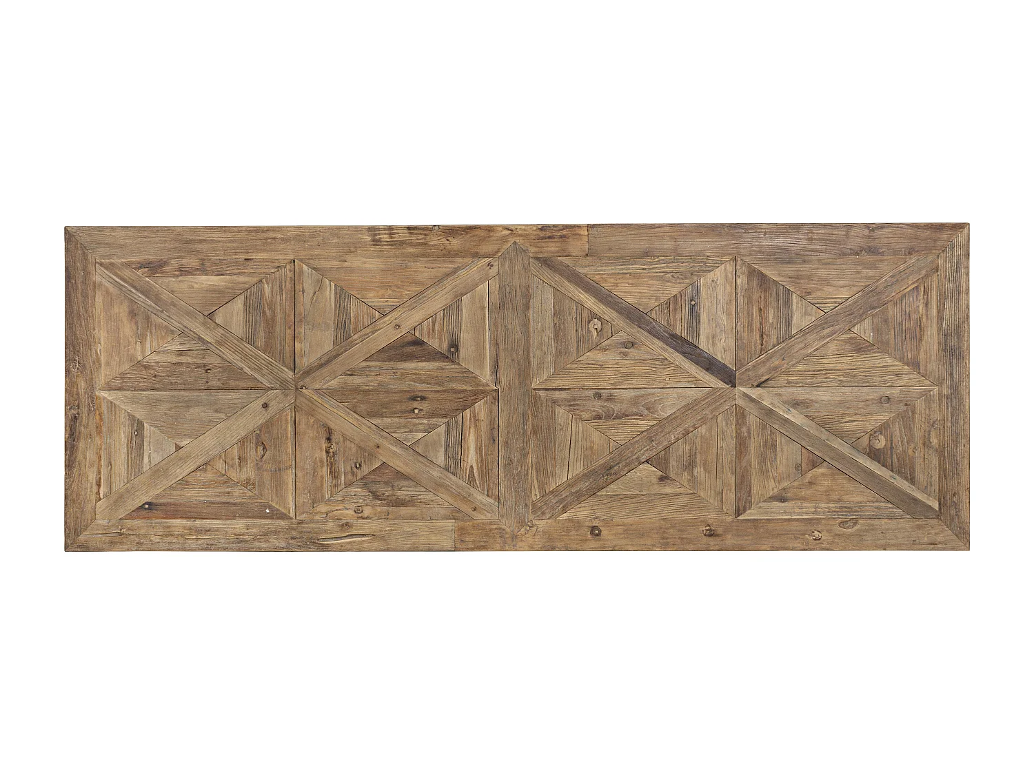 Table à manger en bois d'orme avec plateau effet parquet vieilli Kaira-Largeur 280 cm