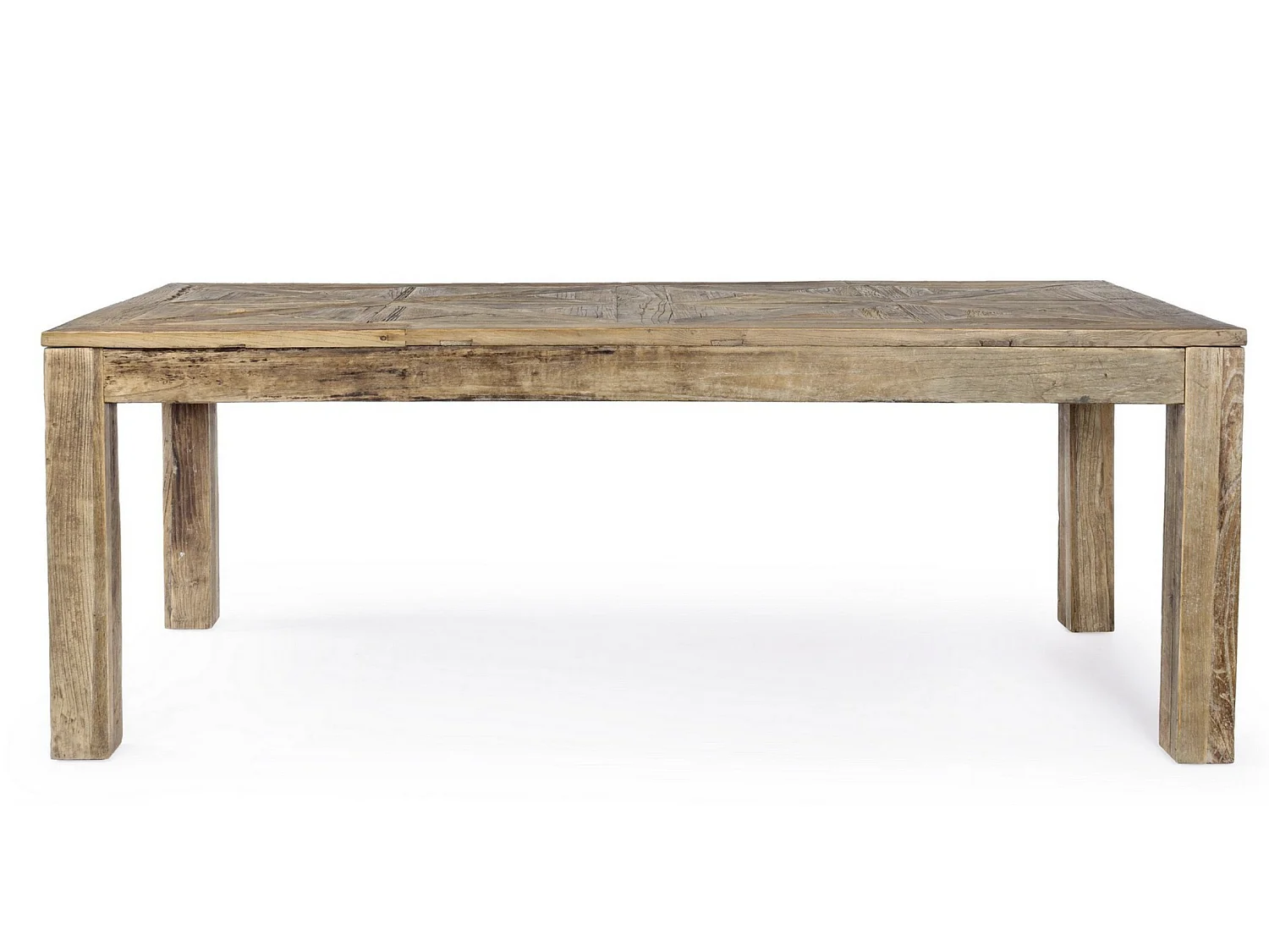 Table à manger en bois d'orme avec plateau effet parquet vieilli Kaira-Largeur 280 cm