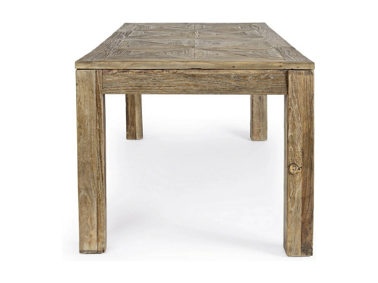 Table à manger en bois d'orme avec plateau effet parquet vieilli Kaira-Largeur 280 cm