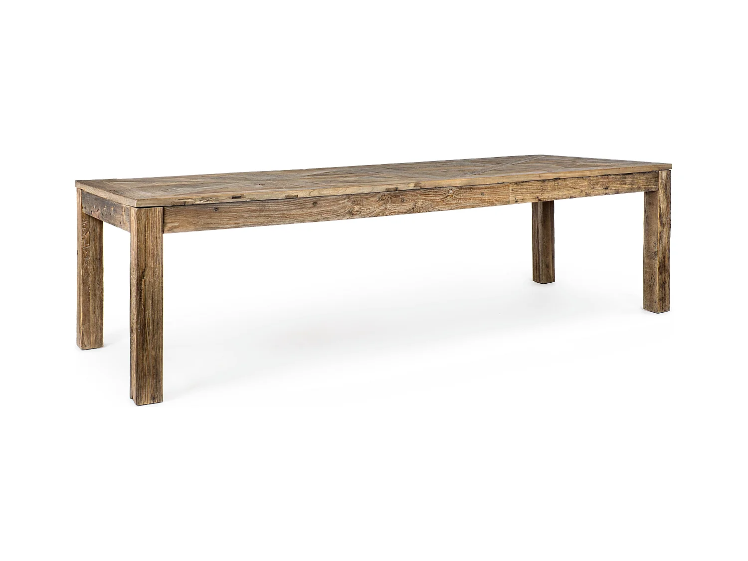 Table à manger en bois d'orme avec plateau effet parquet vieilli Kaira-Largeur 280 cm