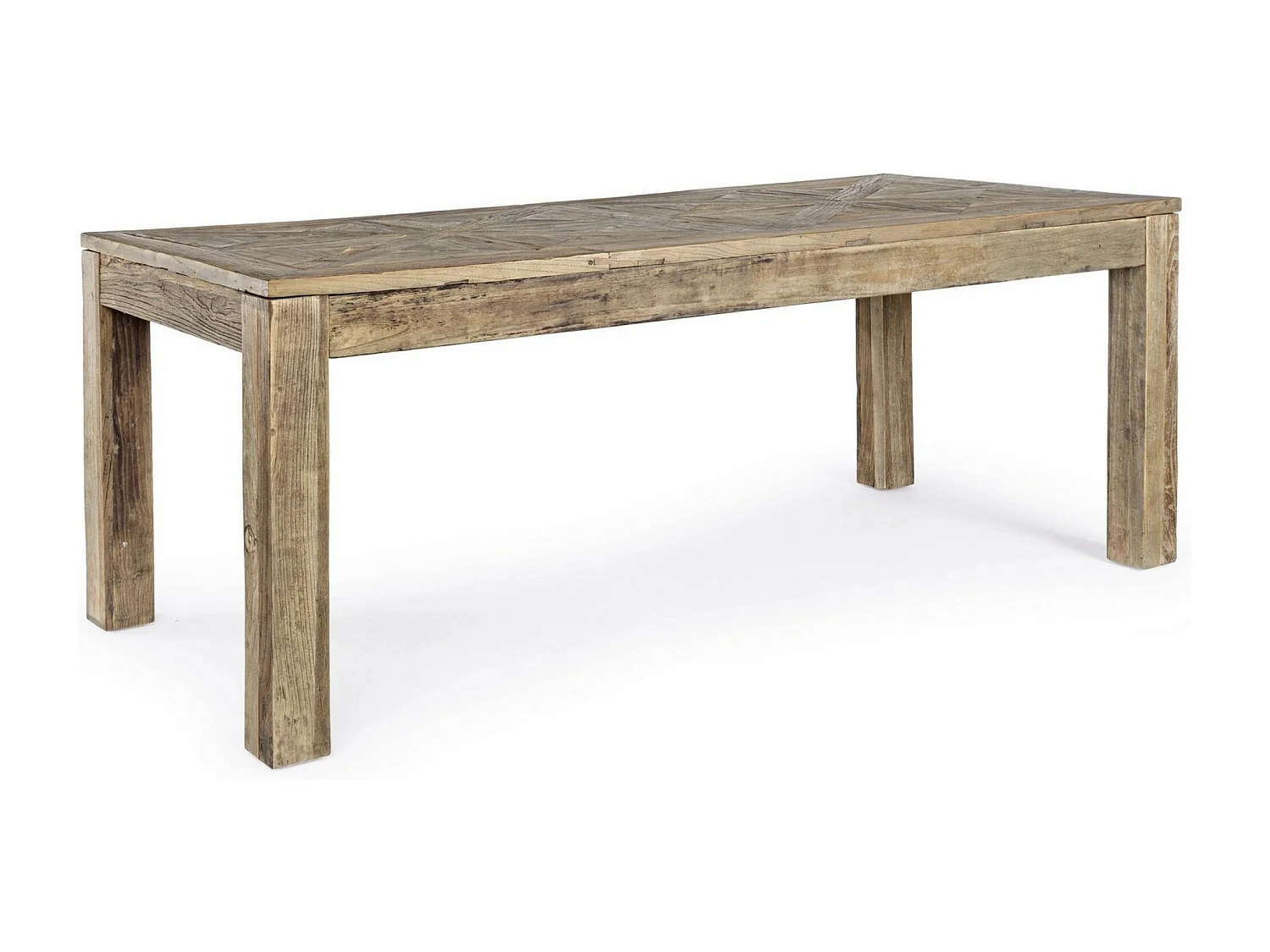 Table à manger en bois d'orme avec plateau effet parquet vieilli Kaira-Largeur 280 cm