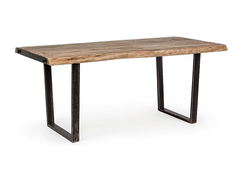 Table à manger rectangulaire 8 places en bois d'acacia sur 2 pieds acier noir Kadone 180cm