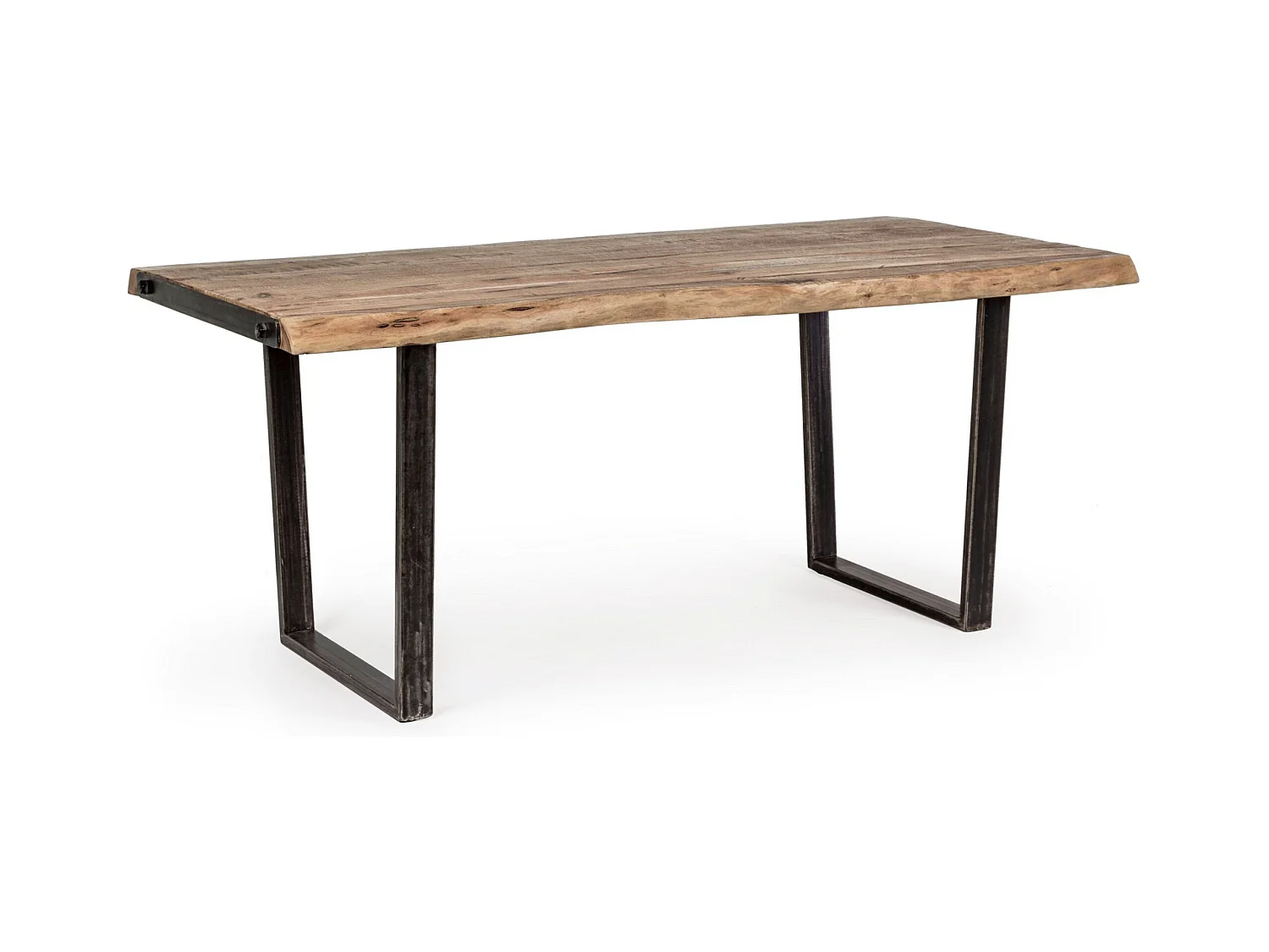 Table à manger rectangulaire 8 places en bois d'acacia sur 2 pieds acier noir Kadone 180cm