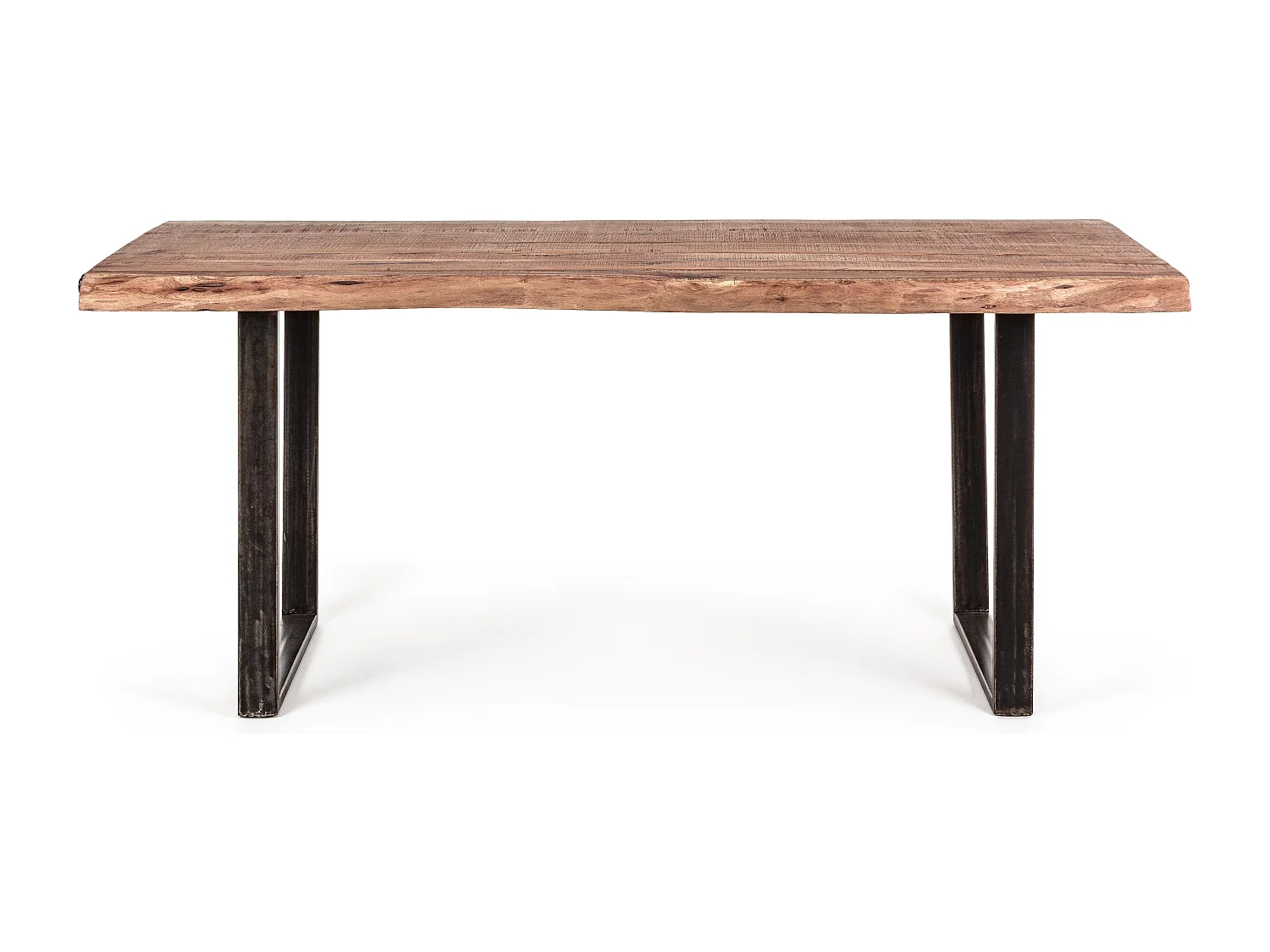 Table à manger rectangulaire 8 places en bois d'acacia sur 2 pieds acier noir Kadone 180cm