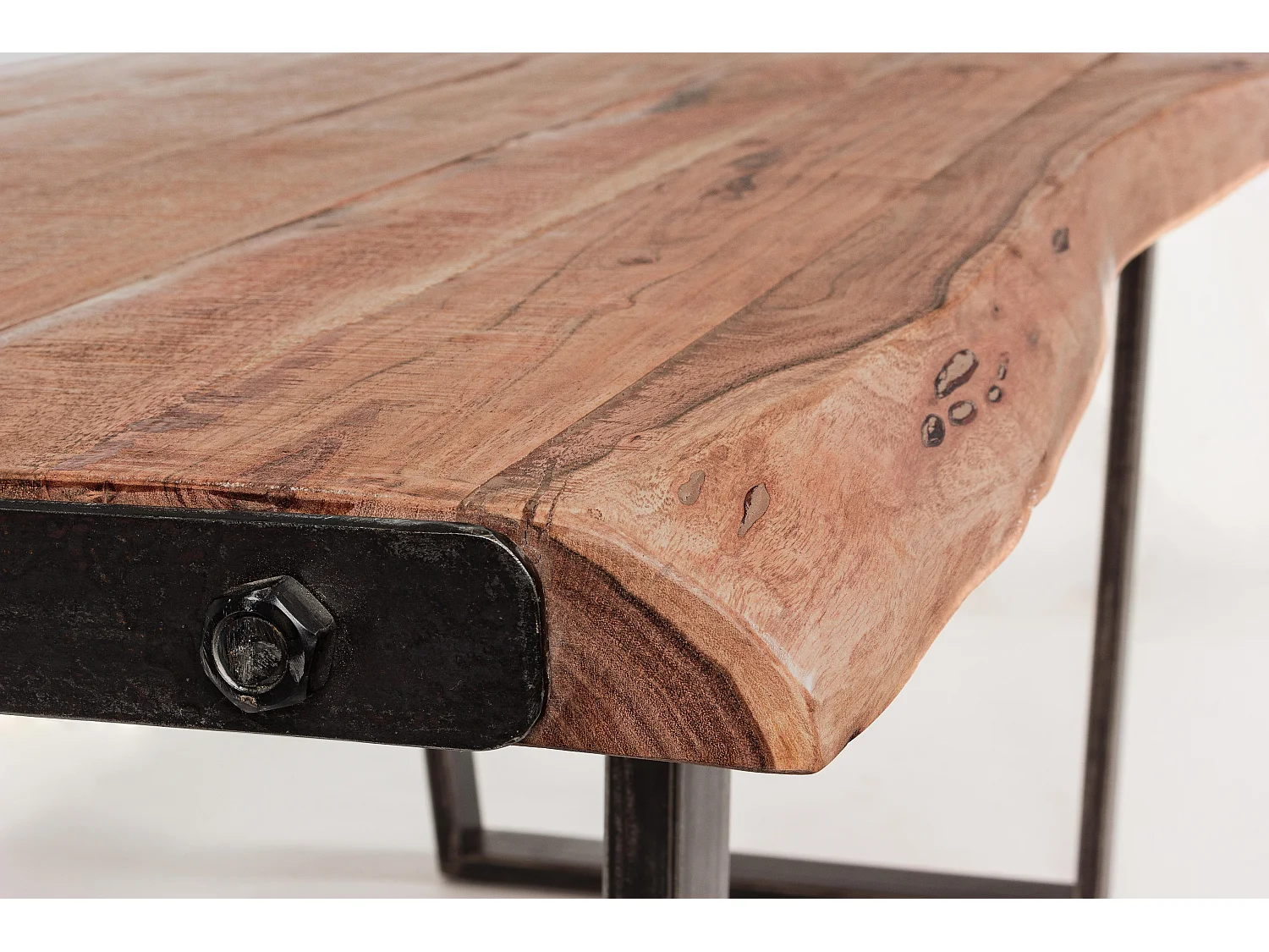 Table à manger rectangulaire 8 places en bois d'acacia sur 2 pieds acier noir Kadone 180cm