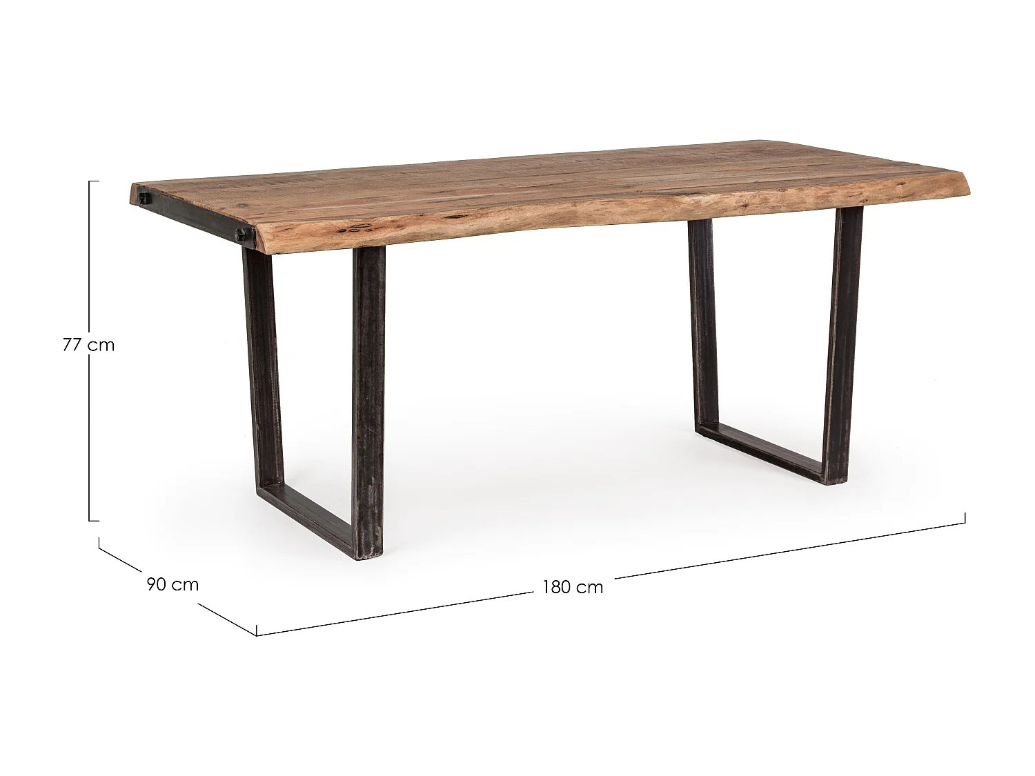 Table à manger rectangulaire 8 places en bois d'acacia sur 2 pieds acier noir Kadone 180cm