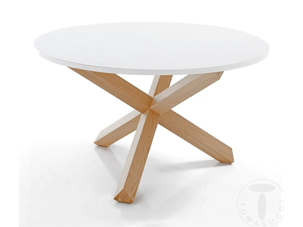 Table ronde bois massif clair et bois MDF blanc Payne D 120cm