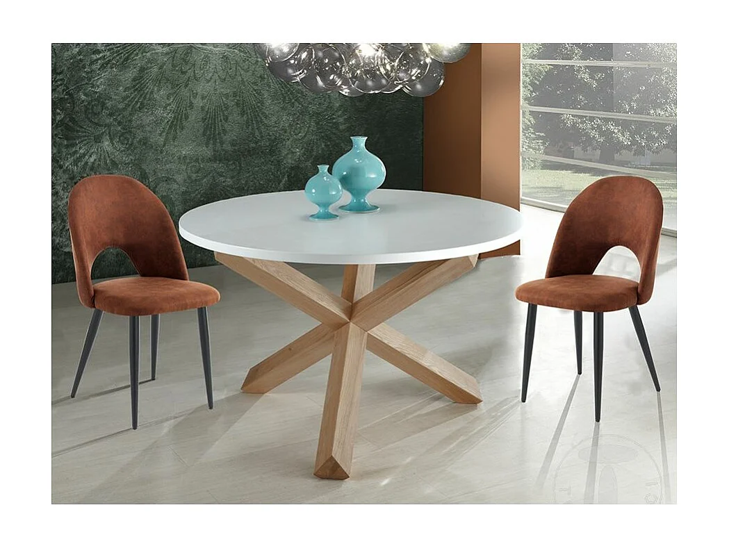 Table ronde bois massif clair et bois MDF blanc Payne D 120cm