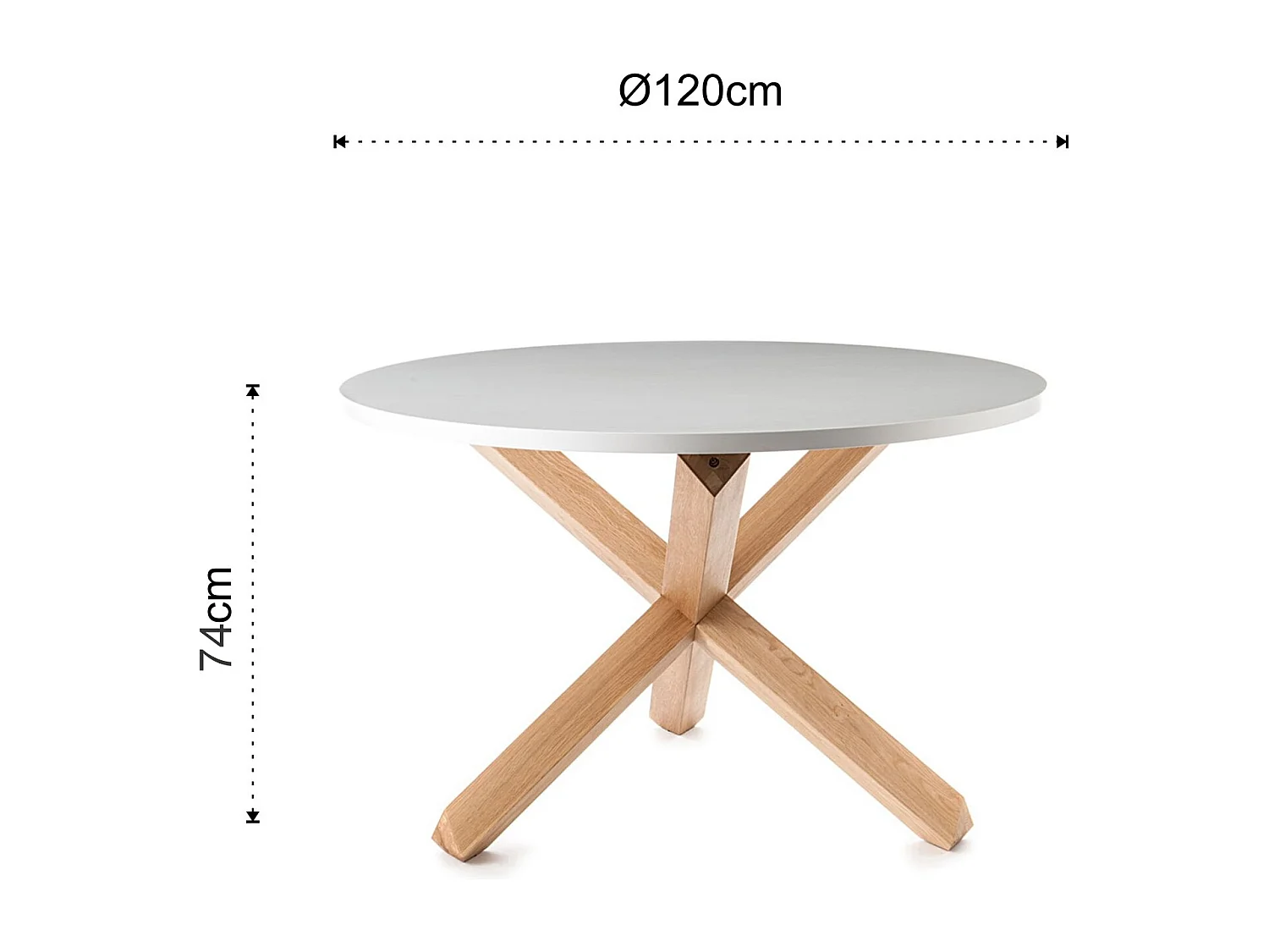 Table ronde bois massif clair et bois MDF blanc Payne D 120cm