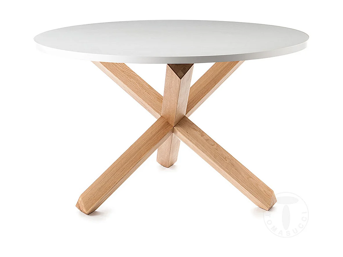 Table ronde bois massif clair et bois MDF blanc Payne D 120cm