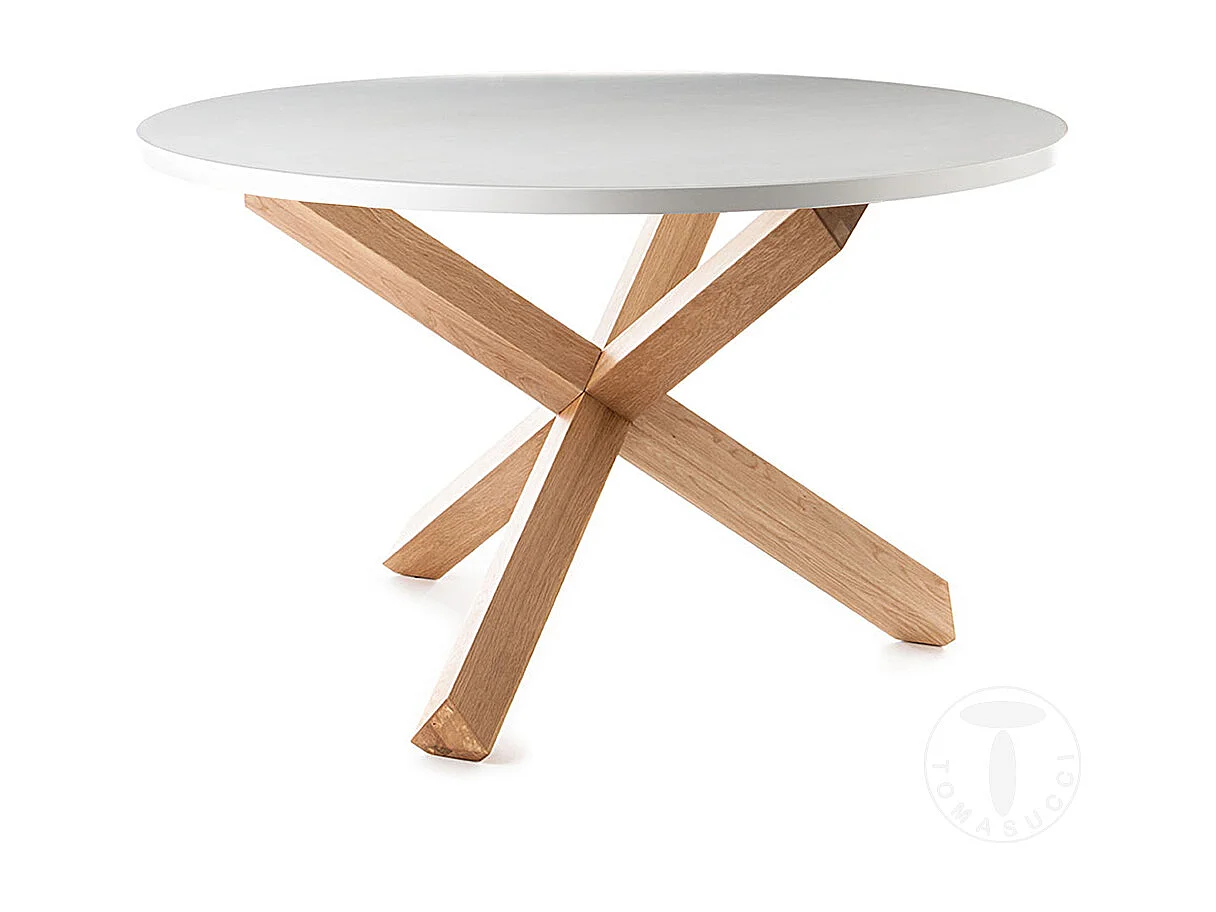 Table ronde bois massif clair et bois MDF blanc Payne D 120cm