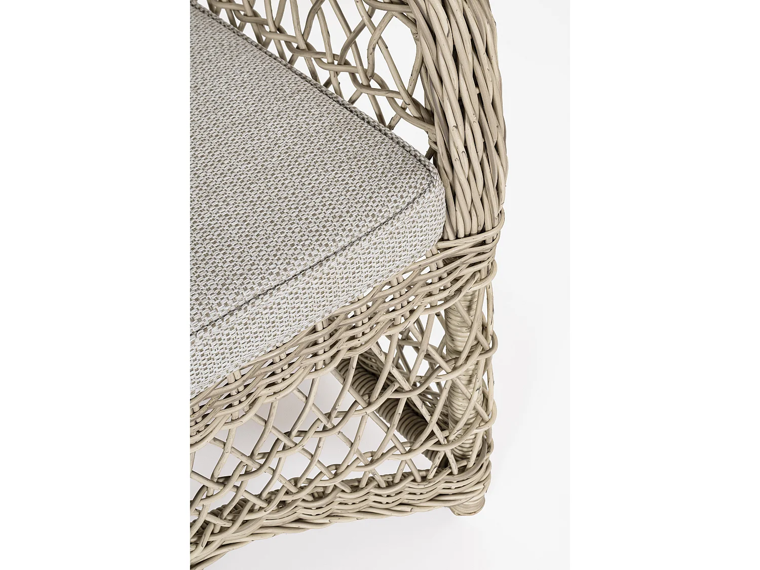 Fauteuil de jardin arrondi tressages fibres synthétiques beige Guliver