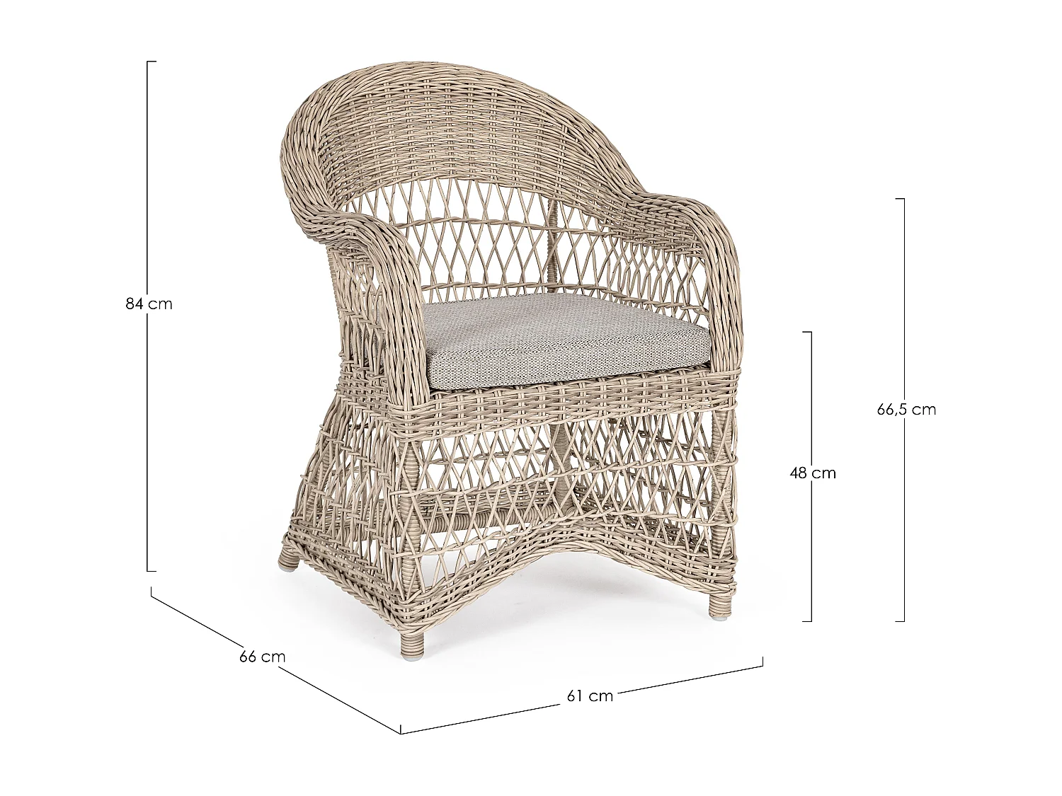 Fauteuil de jardin arrondi tressages fibres synthétiques beige Guliver