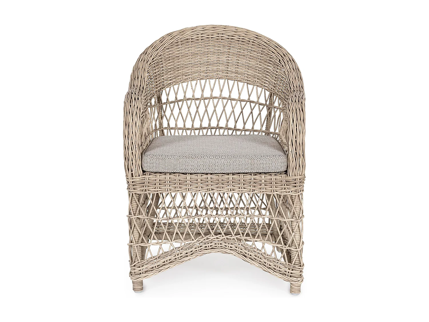 Fauteuil de jardin arrondi tressages fibres synthétiques beige Guliver