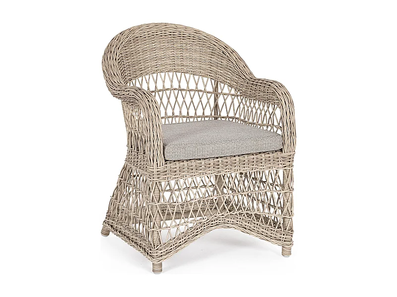 Fauteuil de jardin arrondi tressages fibres synthétiques beige Guliver