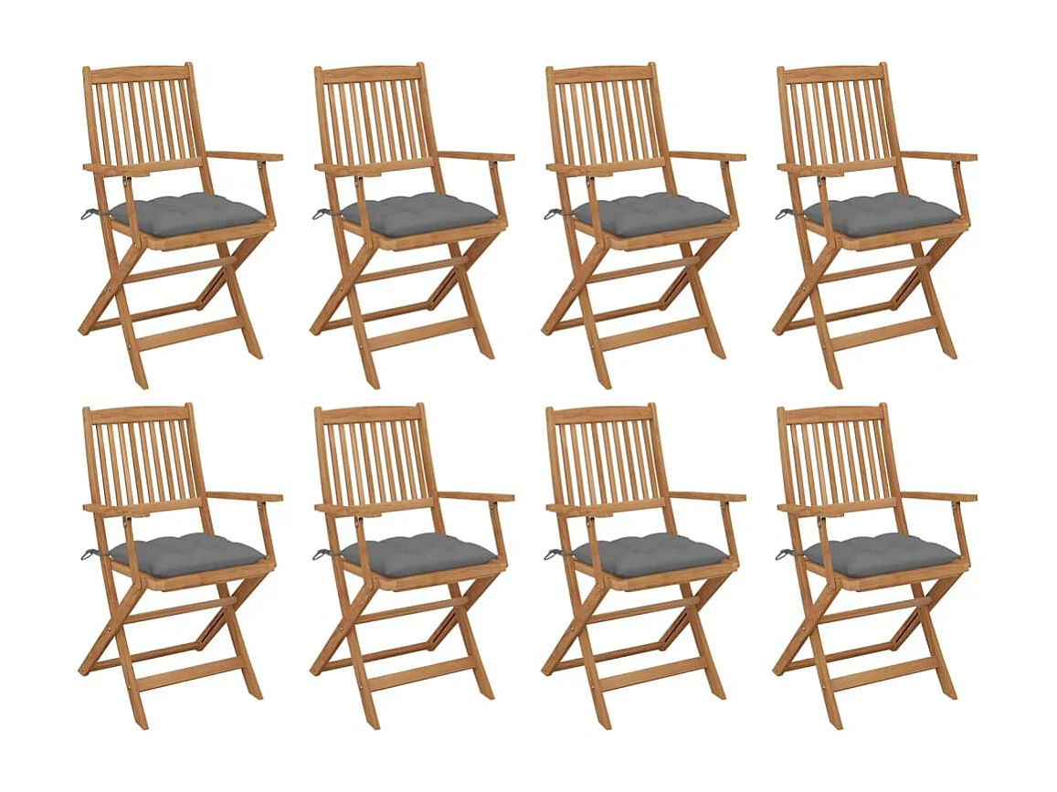 Chaises pliables d'extérieur avec coussins 8 pcs Bois d'acacia 34
