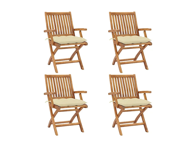 Chaises pliables de jardin avec coussins 4 pcs Teck solide 9