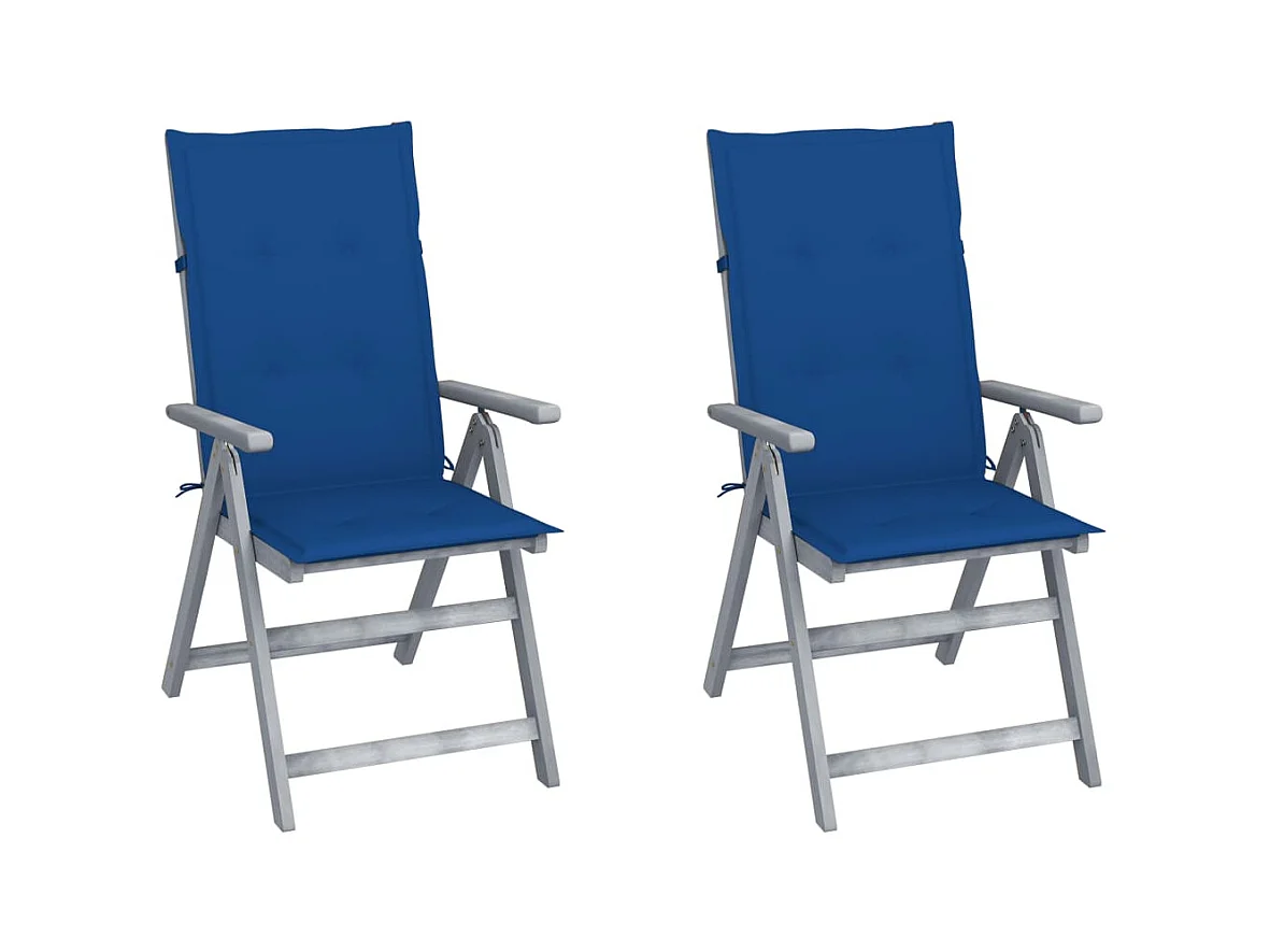 Chaises inclinables de jardin 2 pcs avec coussins Bois d'acacia 44