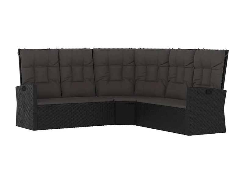 Canapé d'angle inclinable avec coussins Noir Résine tressée