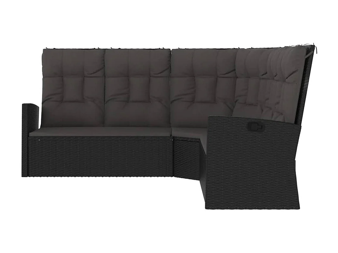 Canapé d'angle inclinable avec coussins Noir Résine tressée