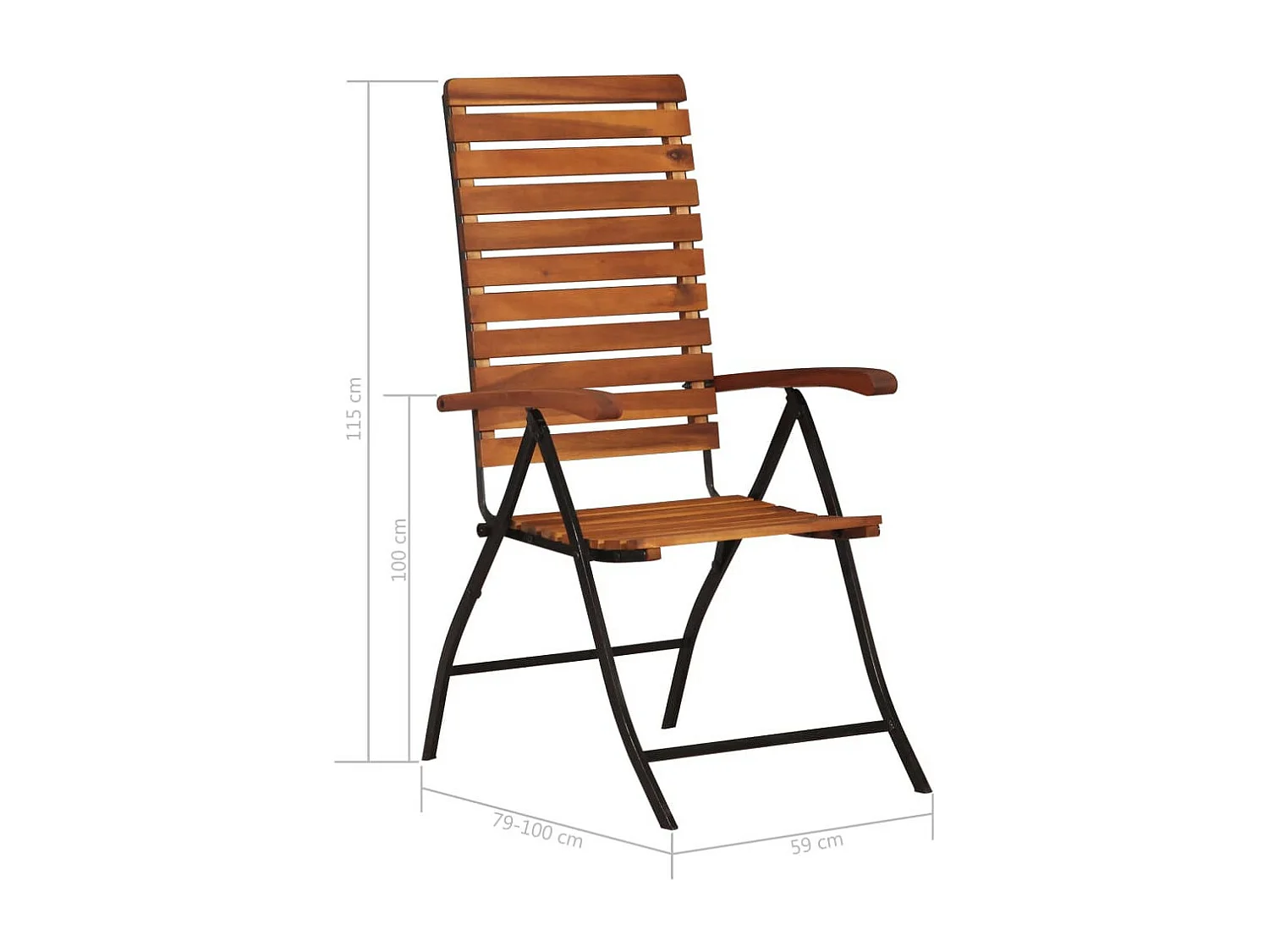 Chaise de jardin bois d'acacia massif et acier noir Palino - Lot de 2