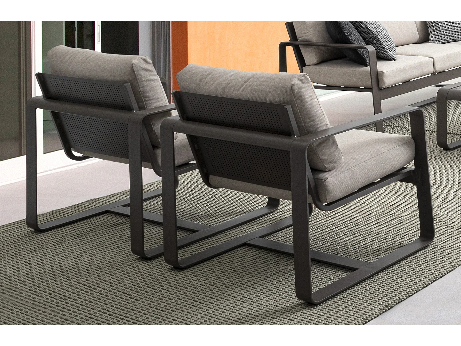 Fauteuil de jardin aluminium marron et coussin Masy - Lot de 2