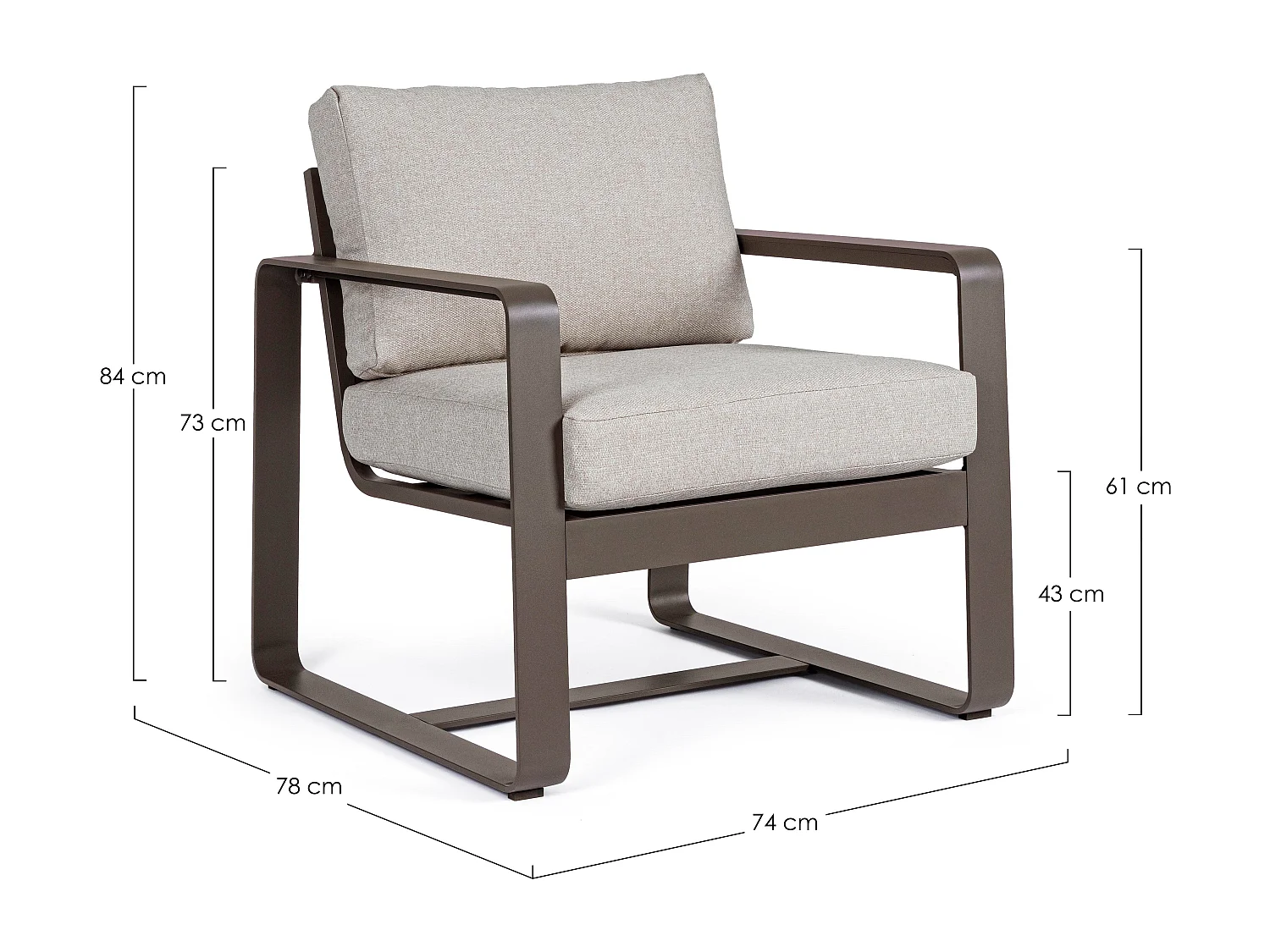 Fauteuil de jardin aluminium marron et coussin Masy - Lot de 2