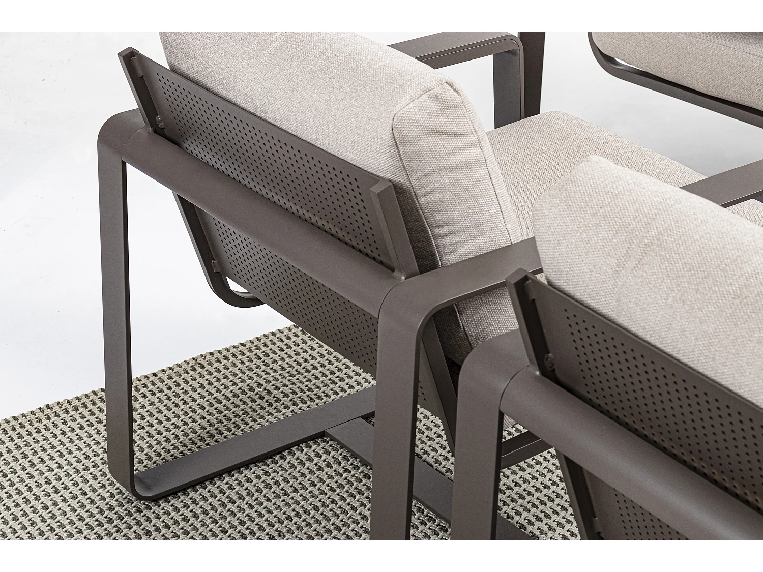 Fauteuil de jardin aluminium marron et coussin Masy - Lot de 2