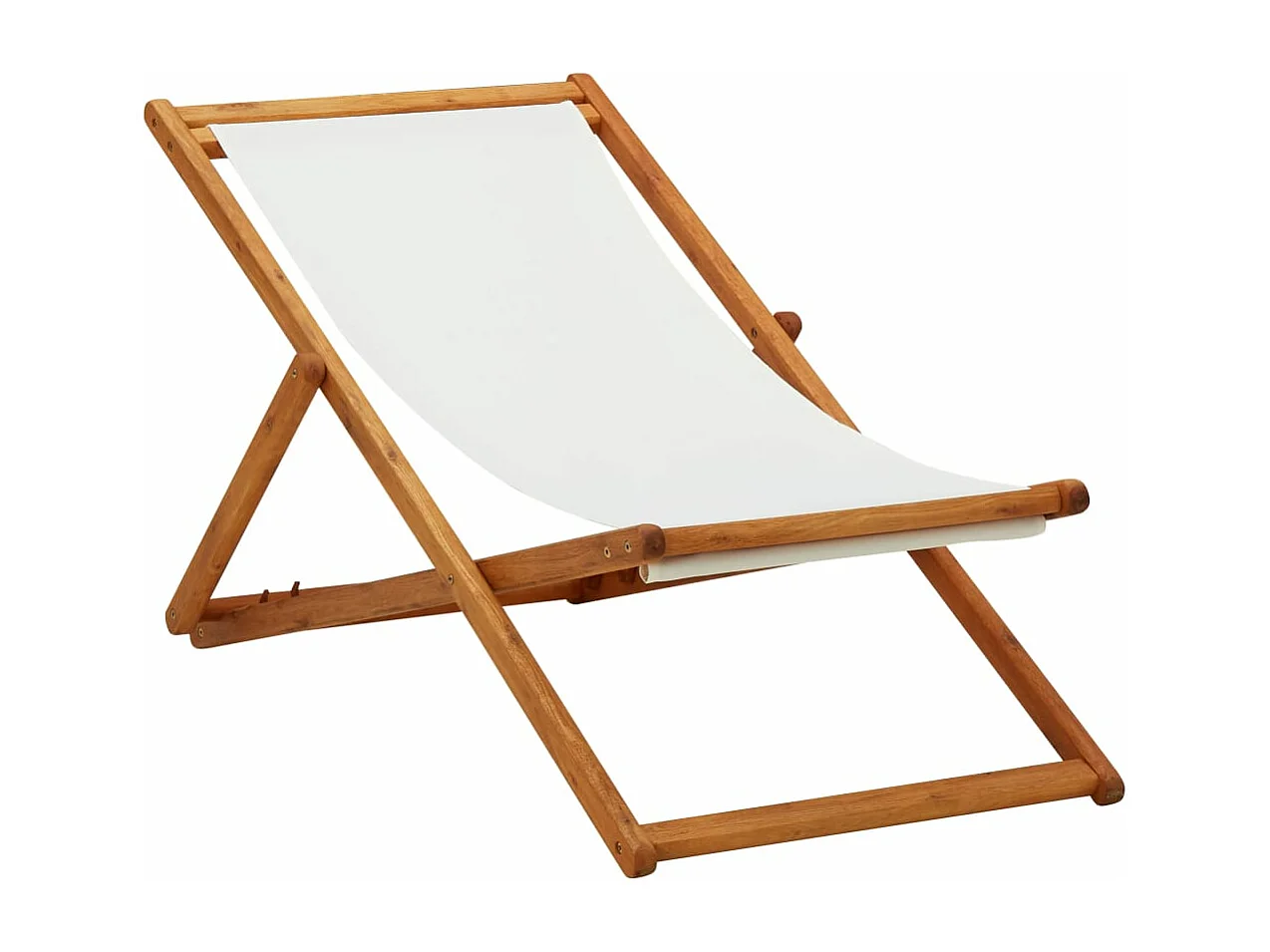 Chaise pliable de plage Bois d'eucalyptus et tissu Blanc crème