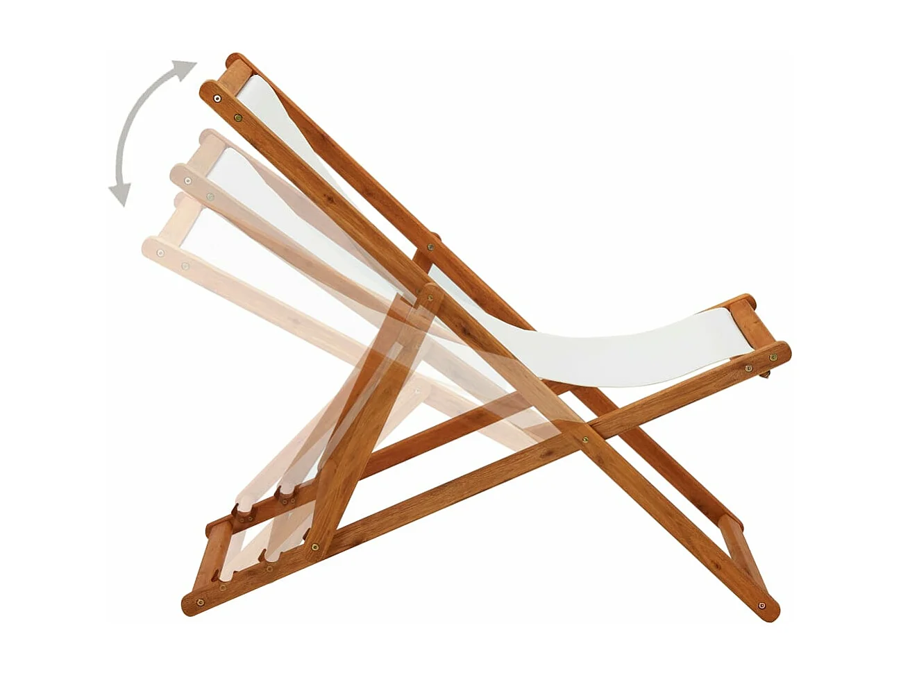 Chaise pliable de plage Bois d'eucalyptus et tissu Blanc crème