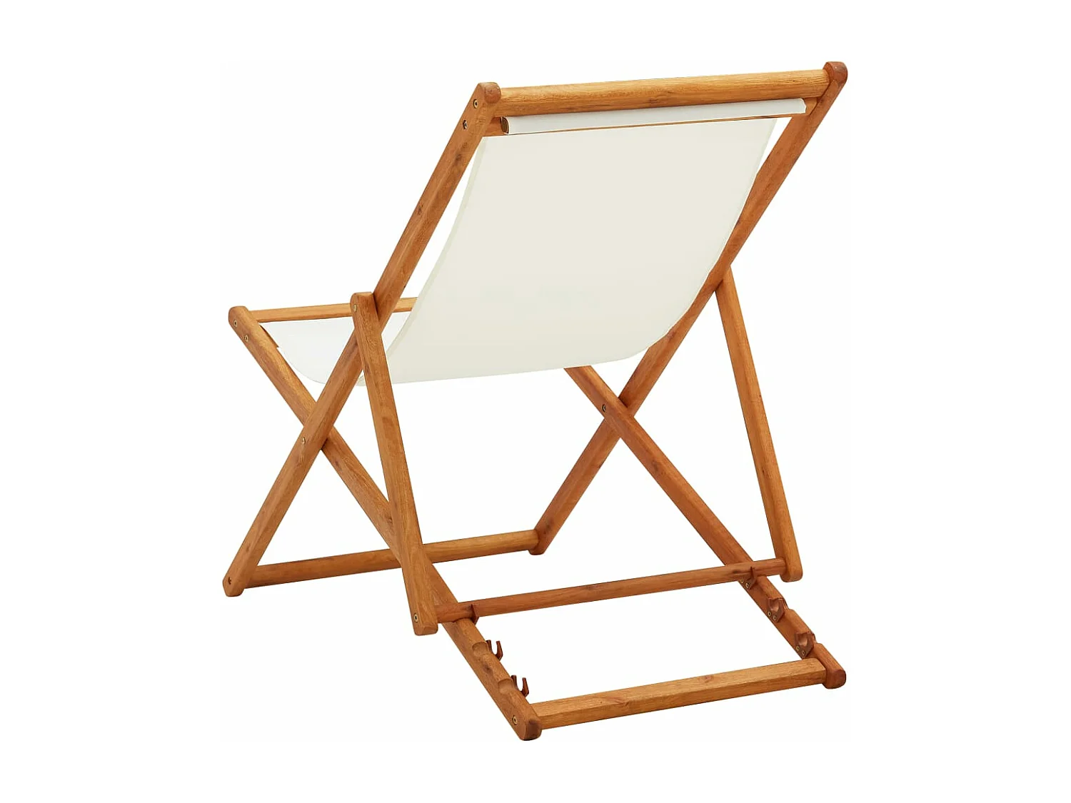 Chaise pliable de plage Bois d'eucalyptus et tissu Blanc crème