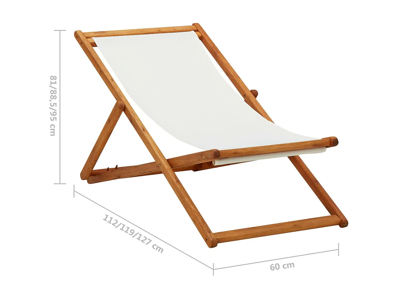 Chaise pliable de plage Bois d'eucalyptus et tissu Blanc crème