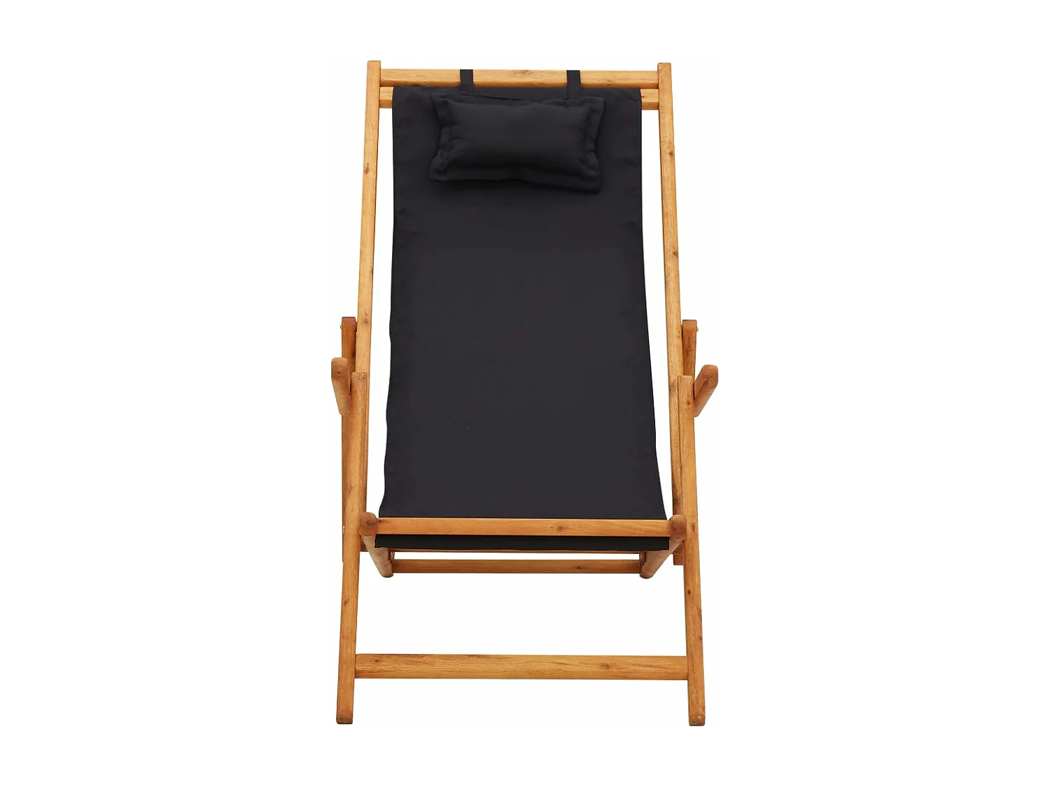 Chaise pliable de plage Bois d'eucalyptus solide et tissu Noir