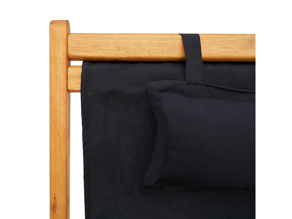 Chaise pliable de plage Bois d'eucalyptus solide et tissu Noir