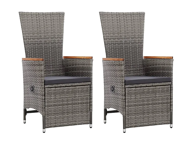 Chaise inclinable de jardin 2pc et coussins Résine tressée Gris 2