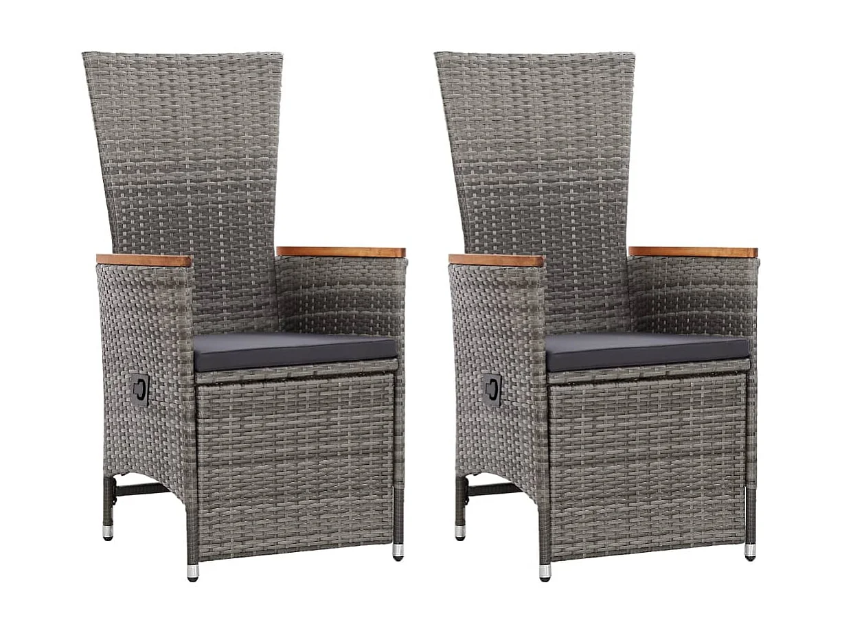 Chaise inclinable de jardin 2pc et coussins Résine tressée Gris 2