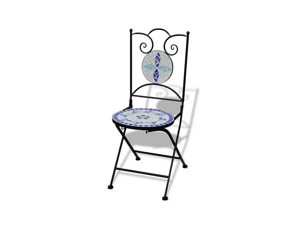 Chaise pliable métal noir et céramique bleu Ivai - Lot de 2