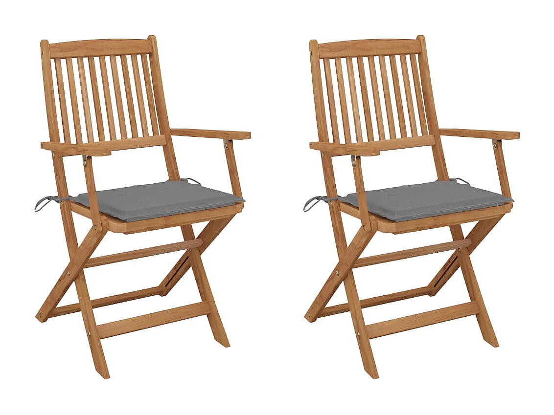 Chaises pliables de jardin 2 pcs avec coussins Bois d'acacia 53