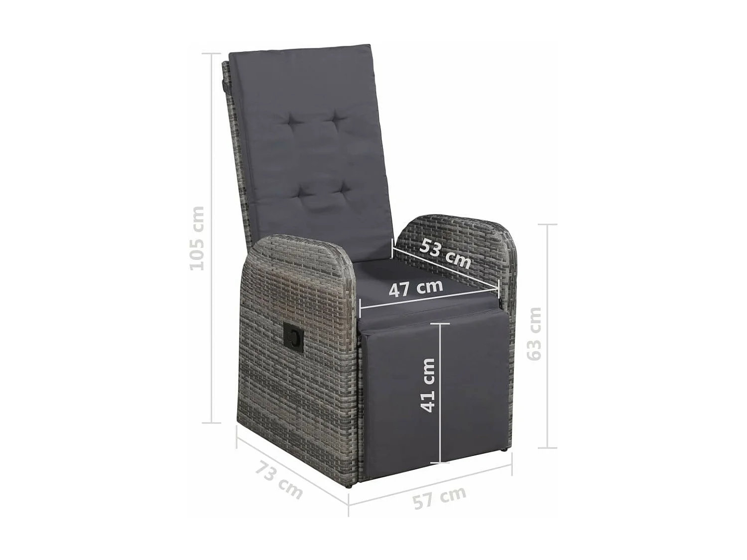 Chaise inclinable de jardin et coussin Résine tressée Gris