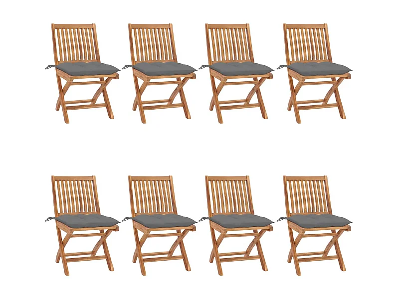 Chaises pliables de jardin avec coussins 8 pcs Teck solide 34